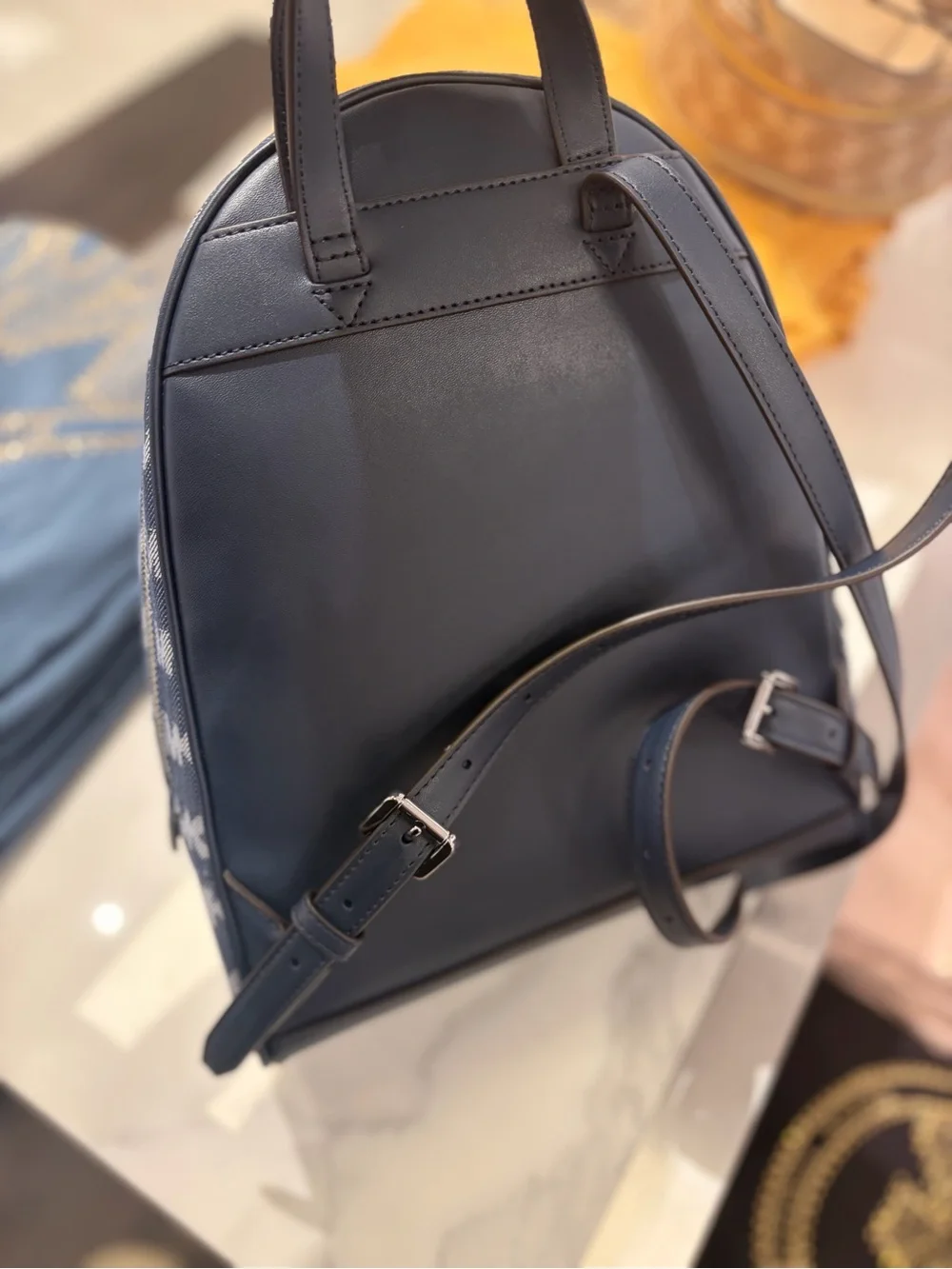 Michael Kors Denim Blue MK Monogram Rhea Backpack Medium 